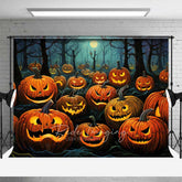 Aperturee Aperturee Jack O’ Lantern Forest Photography Backdrop Spooky Carved Pumpkins in the Woods Dark Halloween Night Photo Prop